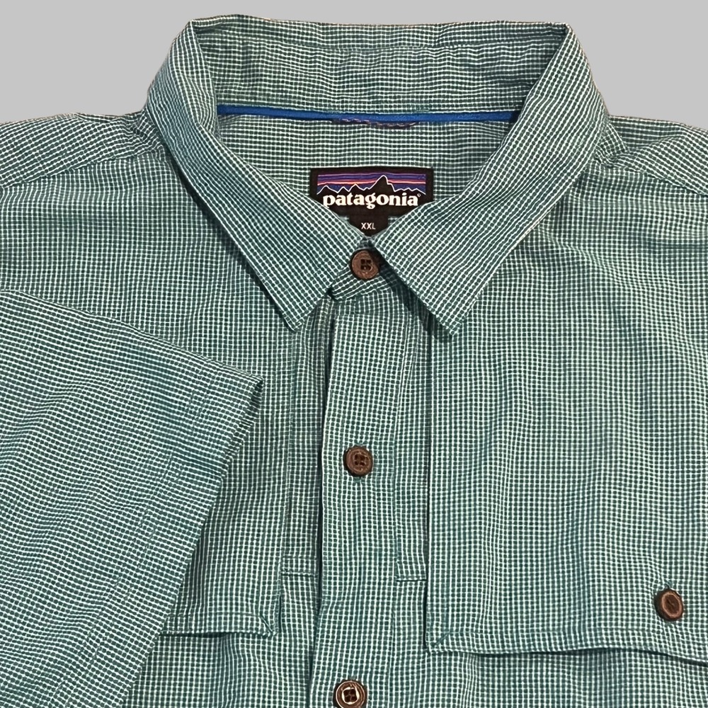 Patagonia Shirt Mens XXL Teal Vented S/S B/U Organic Cotton Hiking Fishing - Picture 2 of 11